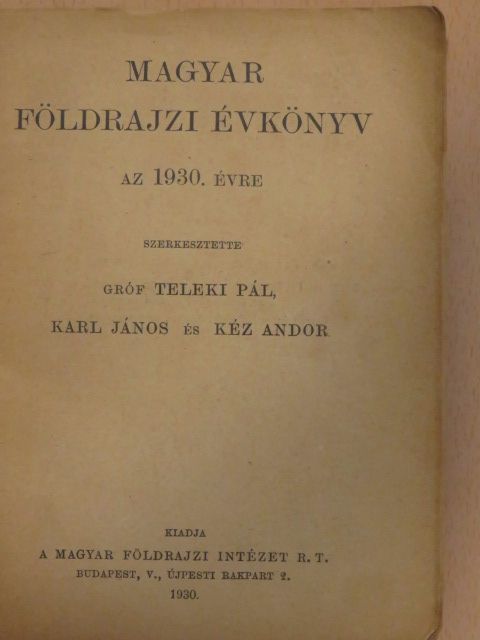 Dr. Fodor Ferenc - Magyar Földrajzi Évkönyv az 1930. évre [antikvár]