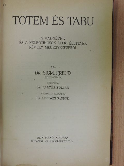 Dr. Sigmund Freud - Totem és tabu [antikvár]
