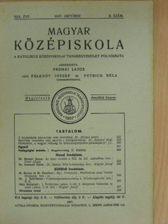 Dr. Galamb Ödön - Magyar Középiskola 1937. október [antikvár]