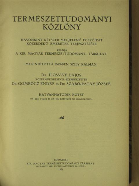 Dr. Reichert Róbert - Természettudományi Közlöny 1934. január-december/Pótfüzetek a Természettudományi Közlönyhöz 1934. január-december [antikvár]