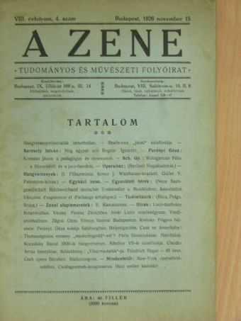 Kereszty István - A Zene 1926. november 15. [antikvár]