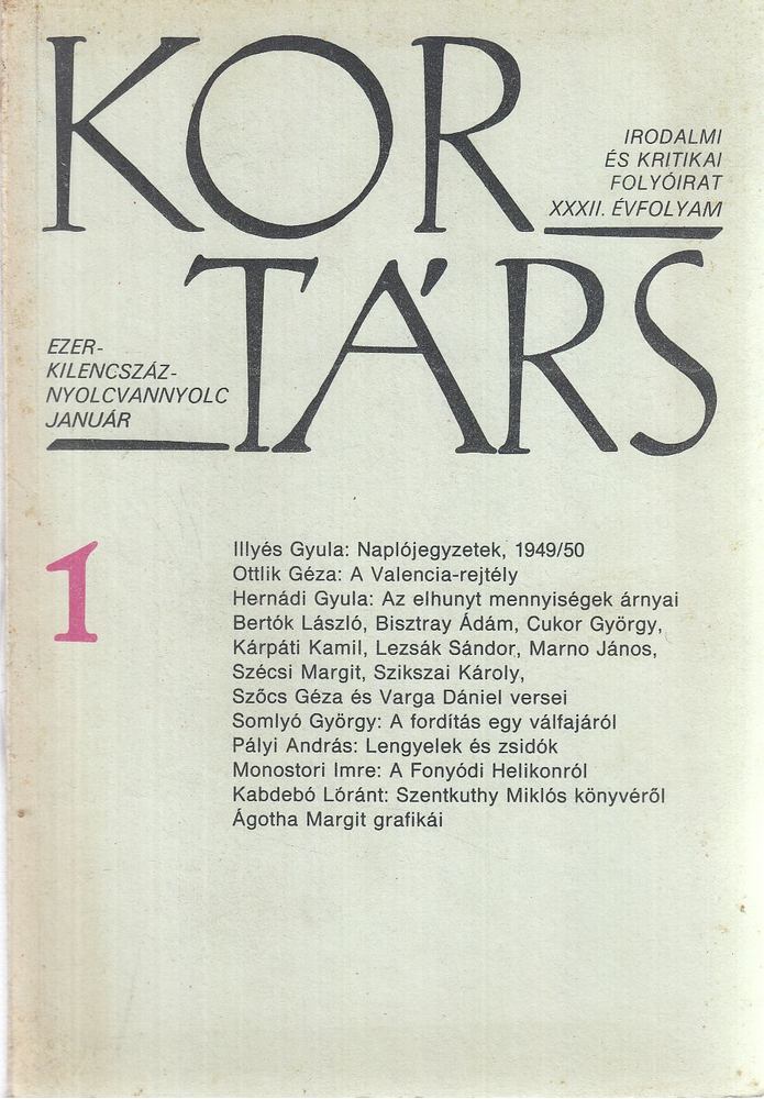 SZÁRAZ GYÖRGY - Kortárs 1988/01 [antikvár]