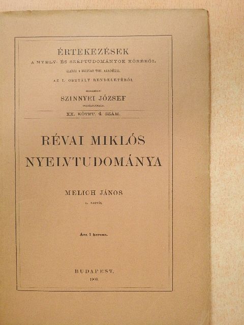 Melich János - Révai Miklós nyelvtudománya [antikvár]