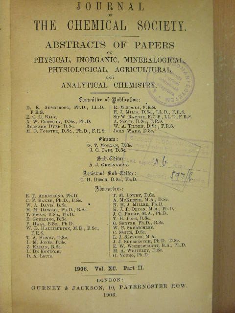 A. McKenzie - Journal of the Chemical Society 1906/II. [antikvár]