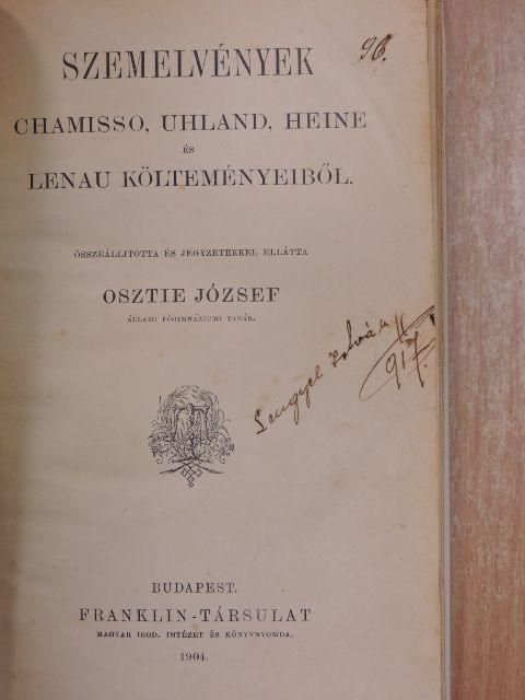 Chamisso Adalbert - Szemelvények Chamisso, Uhland, Heine és Lenau költeményeiből [antikvár]