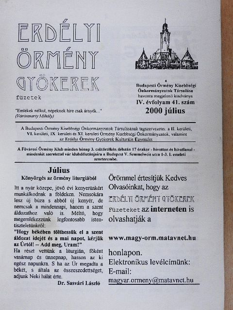 Bálintné Kovács Júlia - Erdélyi Örmény Gyökerek Füzetek 2000. július [antikvár]
