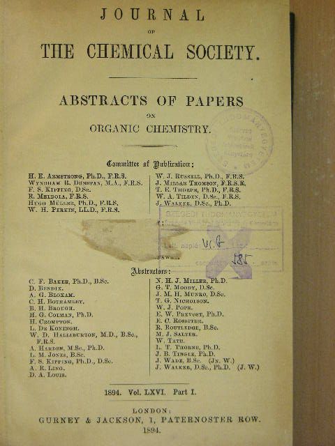 A. G. Bloxam - Journal of the Chemical Society 1894/I. [antikvár]
