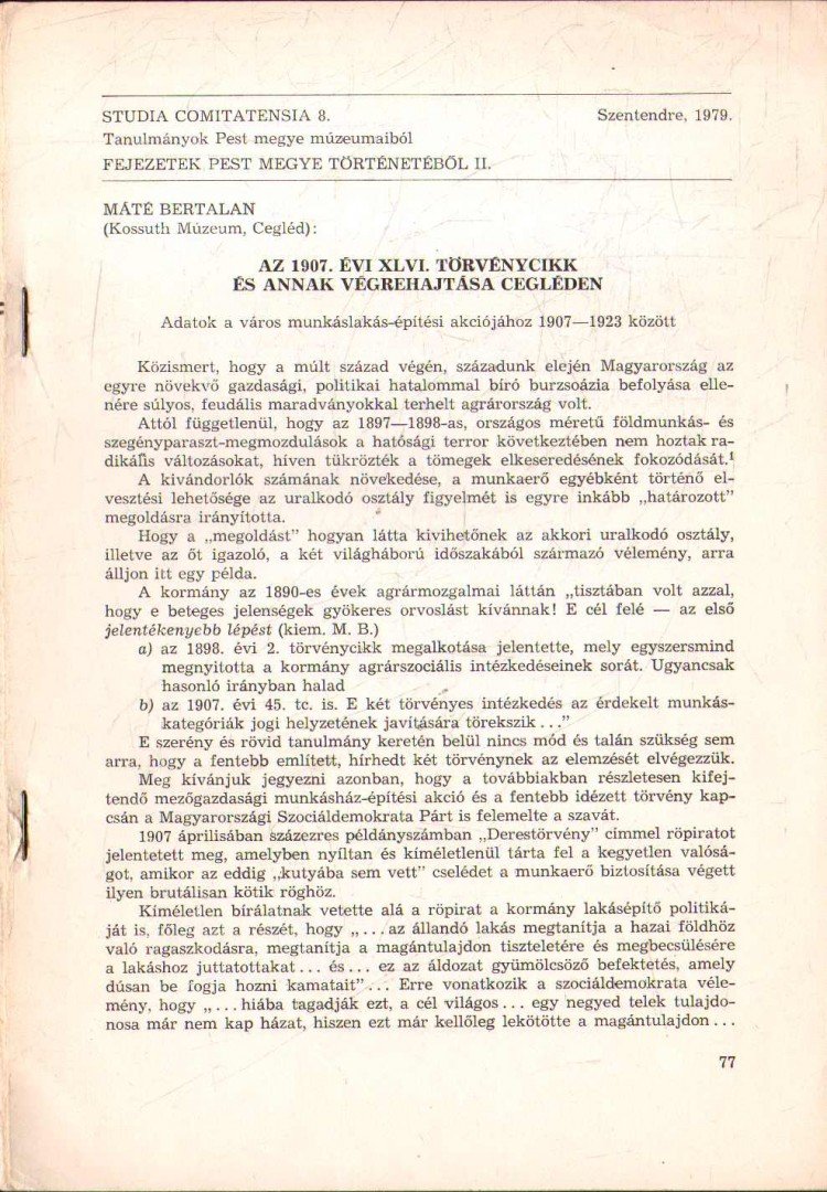 Máté Bertalan - Az 1907. évi XLVI. törvénycikk és annak végrehajtása Cegléden [antikvár]