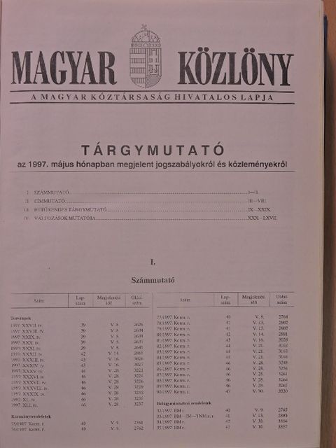 Magyar Közlöny 1997. május 8-30. (nem teljes évfolyam) [antikvár]