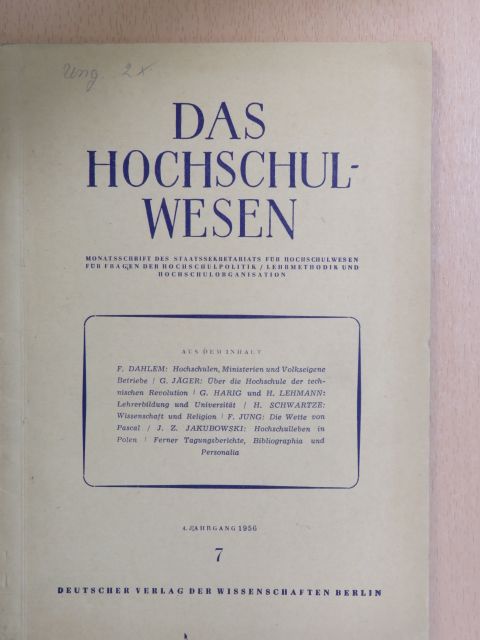 A. Schulz - Das Hochschulwesen Heft 7. 1956 [antikvár]