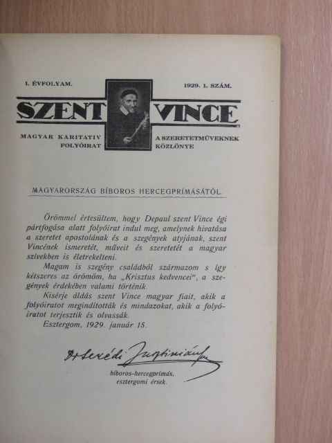 Kiss Antal - Szent Vince 1929. január [antikvár]