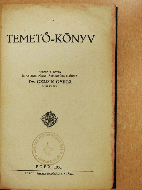 Dr. Czapik Gyula - Temető-könyv [antikvár]