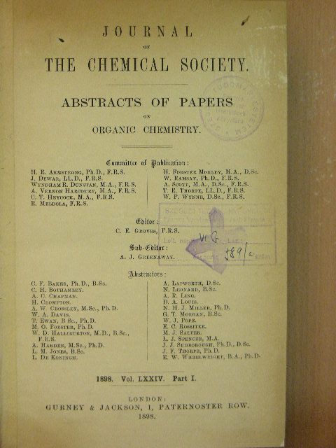 A. C. Chapman - Journal of the Chemical Society 1898/I. [antikvár]