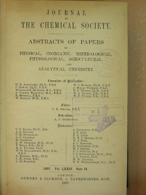 A. C. Chapman - Journal of the Chemical Society 1897/II. [antikvár]