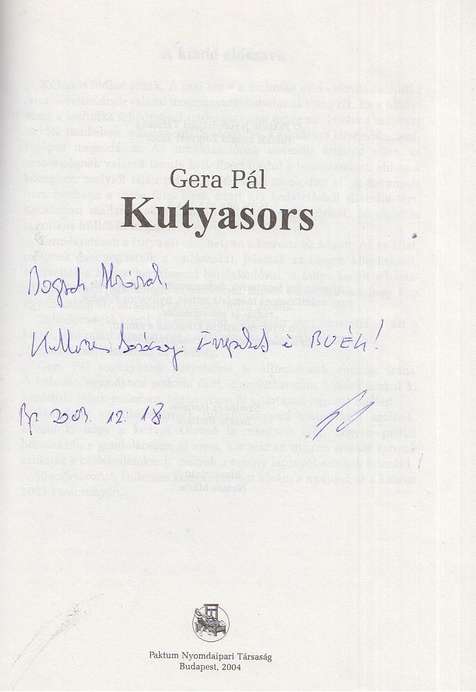 GERA PÁL - Kutyasors (dedikált) [antikvár]
