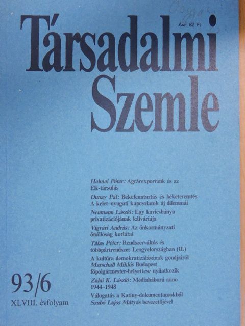 Dunay Pál - Társadalmi Szemle 1993. június [antikvár]