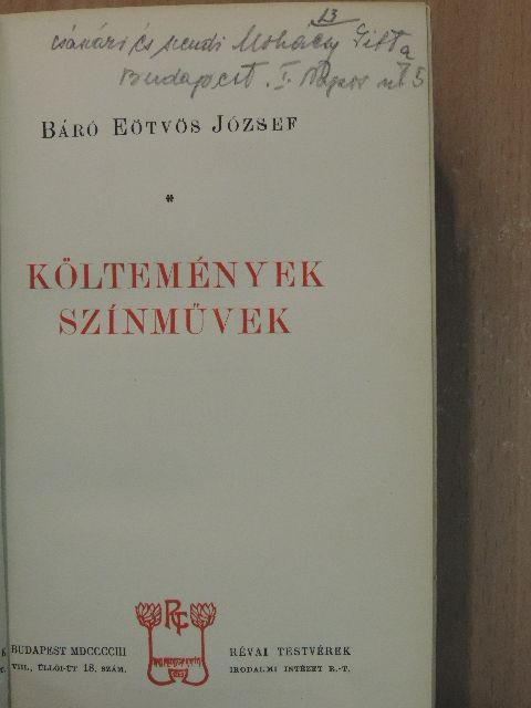 Báró Eötvös József - Költemények/Színművek [antikvár]