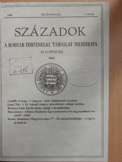 Alzbeta Holosova - Századok 1990/1-6. [antikvár]