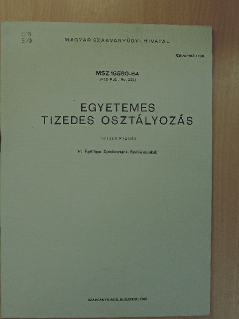 Egyetemes tizedes osztályozás 69. [antikvár]