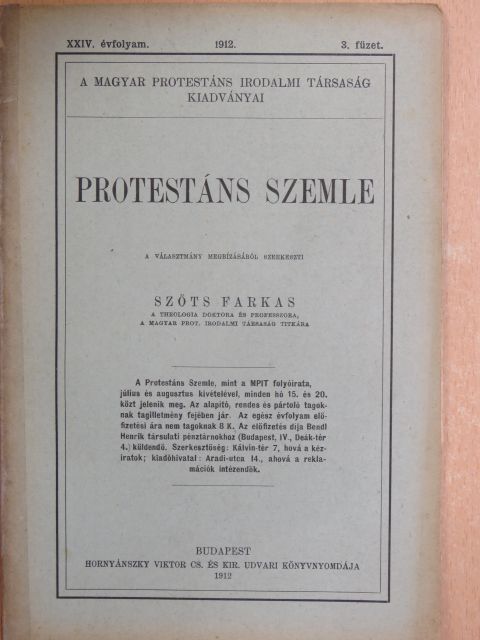Ágoston Sándor - Protestáns Szemle 1912. március  [antikvár]