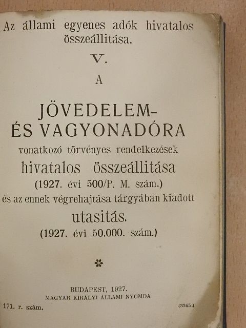 Az állami egyenes adók hivatalos összeállitása V. [antikvár]