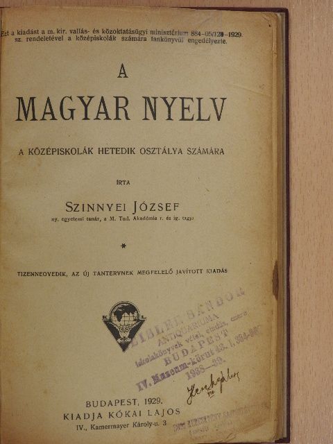 Szinnyei József - A magyar nyelv [antikvár]