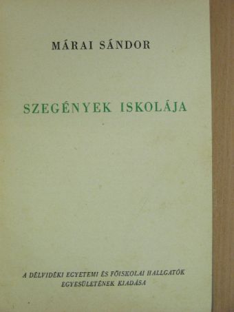Márai Sándor - Szegények iskolája [antikvár]