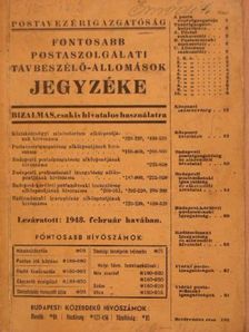 Fontosabb postaszolgálati távbeszélő-állomások jegyzéke [antikvár]