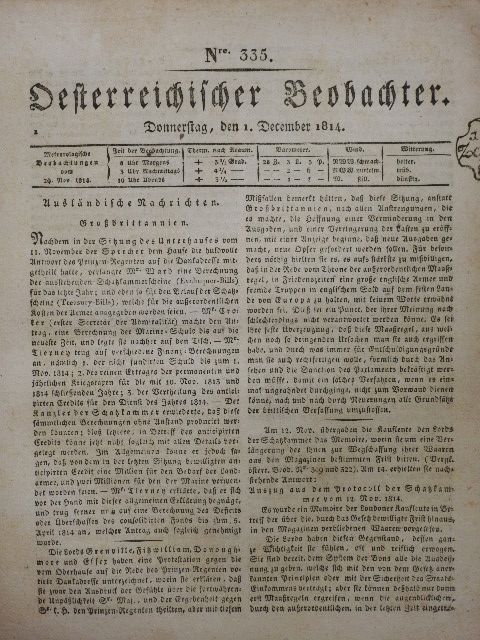 Österreichischer Beobachter 1. december - 31 december 1814. (gótbetűs) [antikvár]