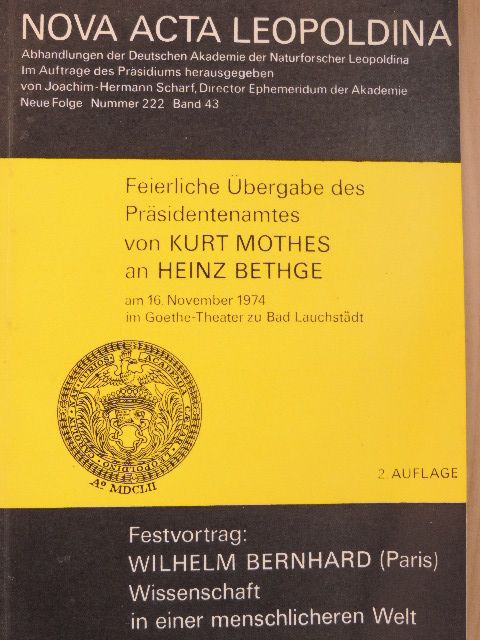 G. Schirmer - Nova Acta Leopoldina November 1974 [antikvár]