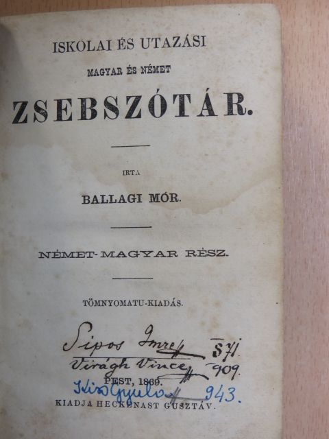Ballagi Mór - Iskolai és utazási magyar és német zsebszótár II. [antikvár]