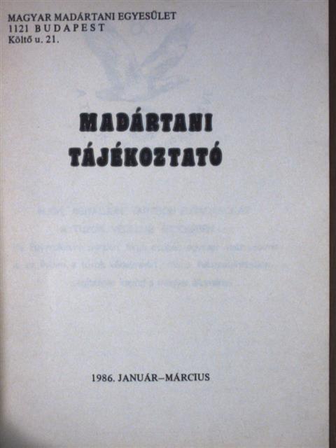 Andó Csaba - Madártani tájékoztató 1986. január-március [antikvár]