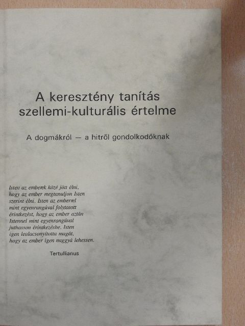 Bernáth Andrea - A keresztény tanítás szellemi-kulturális értelme [antikvár]