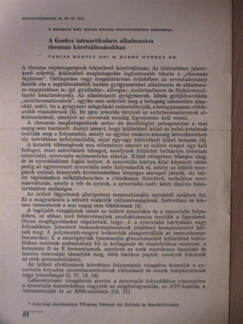 Dr. Bobkó György - A Gordox intraartikularis alkalmazása rheumás kórelváltozásokban [antikvár]