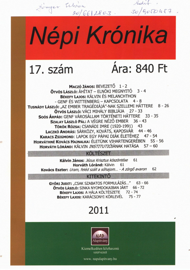 Maczó János - Népi Krónika 2011/17. [antikvár]