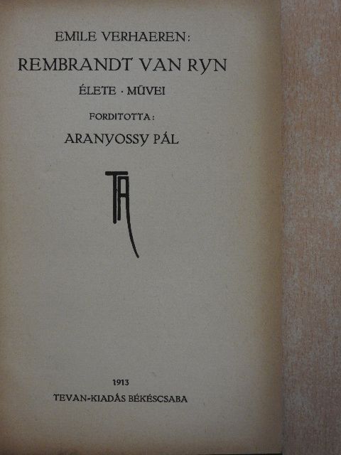 Emile Verhaeren - Rembrandt van Ryn [antikvár]