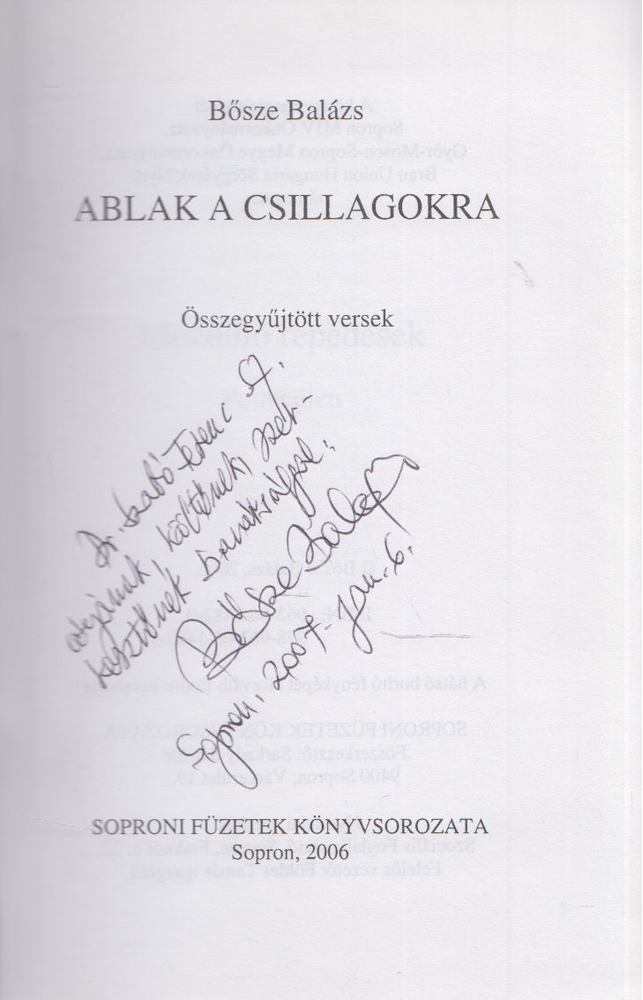 Bősze Balázs - Ablak a csillagokra (dedikált) [antikvár]