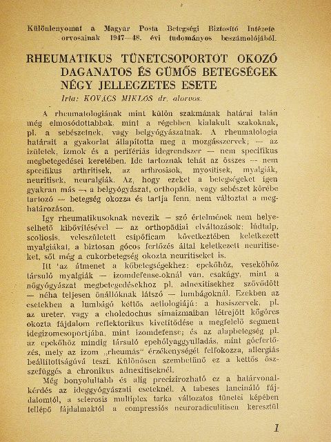 Kovács Miklós - Rheumatikus tünetcsoportot okozó daganatos és gümős betegségek négy jellegzetes esete [antikvár]