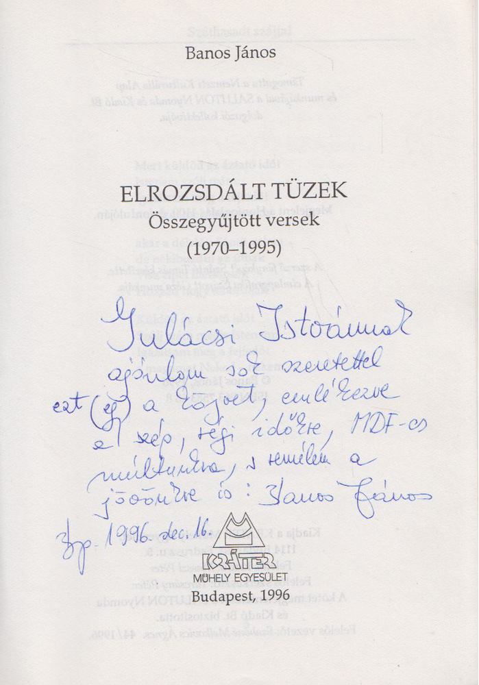 Banos János - Elrozsdált tüzek (dedikált) [antikvár]