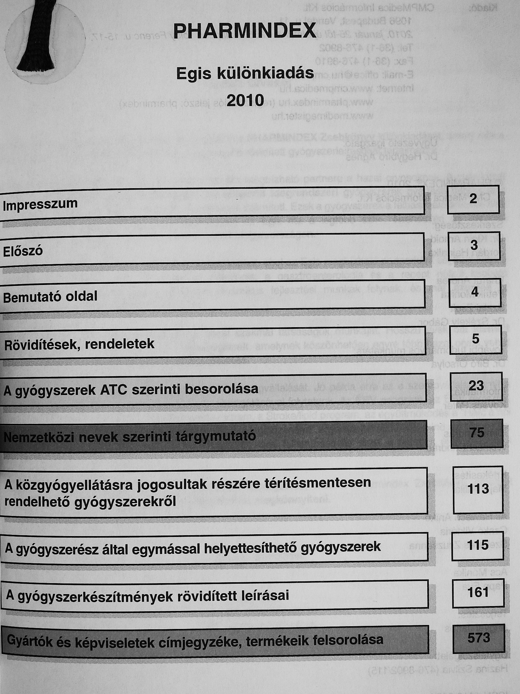 Pharmindex Egis különkiadás 2010 [antikvár]