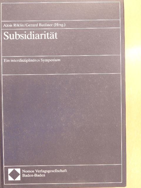 Hans Christoph Binswanger - Subsidiarität [antikvár]