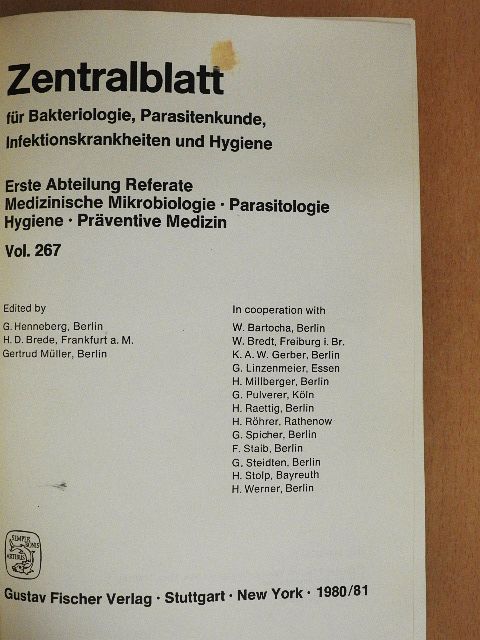 Zentralblatt für Bakteriologie, Parasitenkunde, Infektionskrankheiten und Hygiene 267/1-7 [antikvár]