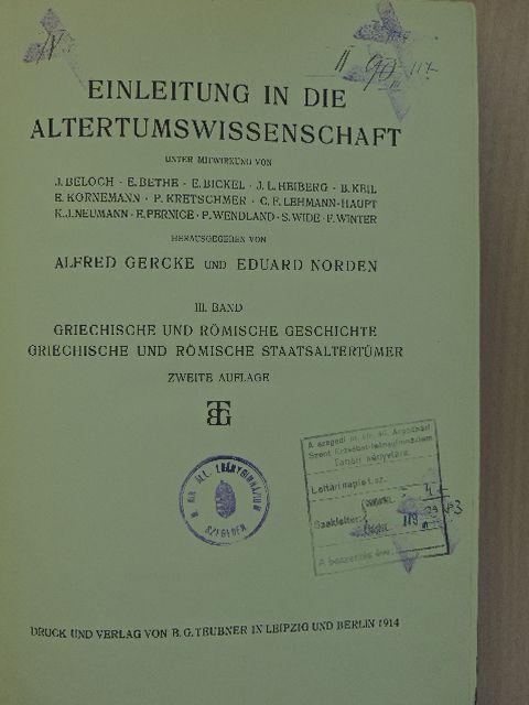 Carl Friedrich Lehmann-Haupt - Einleitung in die Altertumswissenschaft III. (töredék) [antikvár]