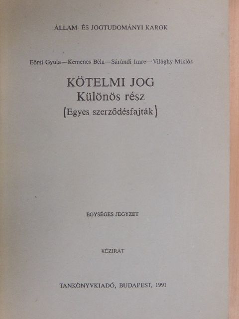 Eörsi Gyula - Kötelmi jog [antikvár]