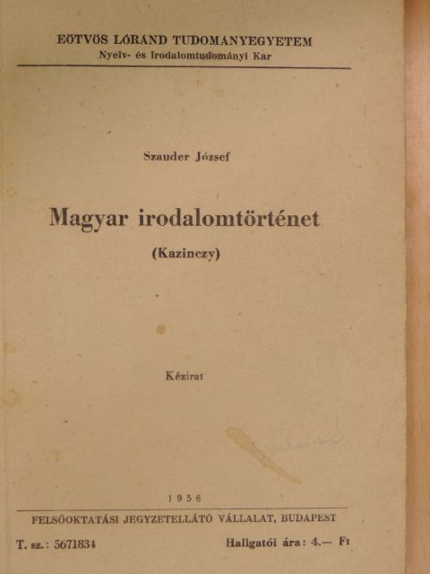 Szauder József - Magyar irodalomtörténet [antikvár]