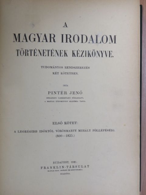 Pintér Jenő - A magyar irodalom történetének kézikönyve I. [antikvár]