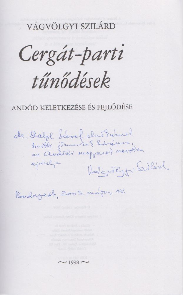 Vágvölgyi Szilárd - Cergát-parti tűnődések (Dedikált) [antikvár]