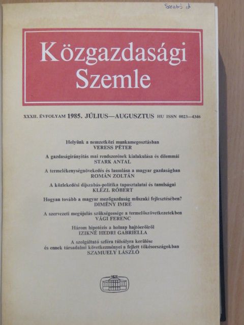 Dimény Imre - Közgazdasági Szemle 1985. július-december (fél évfolyam) [antikvár]