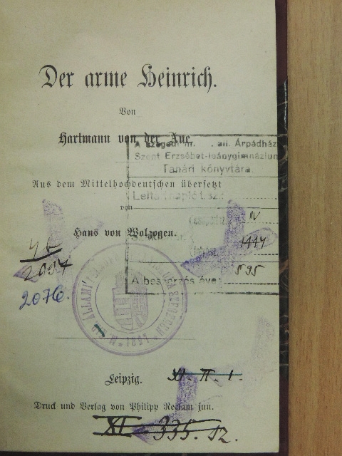 Hartmann von der Aue - Der arme Heinrich (gótbetűs) [antikvár]