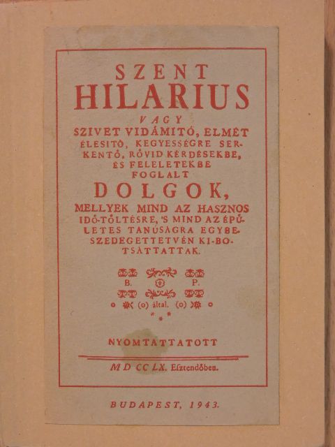 Bod Péter - Szent Hilarius [antikvár]